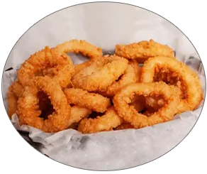 Fried Calamari — 15 pieces of lightly battered and tender golden brown fried calamari.
