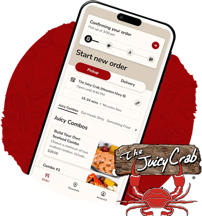 The Juicy Crab mobile app on a phone