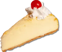 Regular Cheesecake — Rich and creamy cheesecake topped with whipped cream.